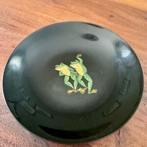 Vintage MCM Couroc Plate Two Frogs Dancing in the Center 8" Trinket Dish Bowl